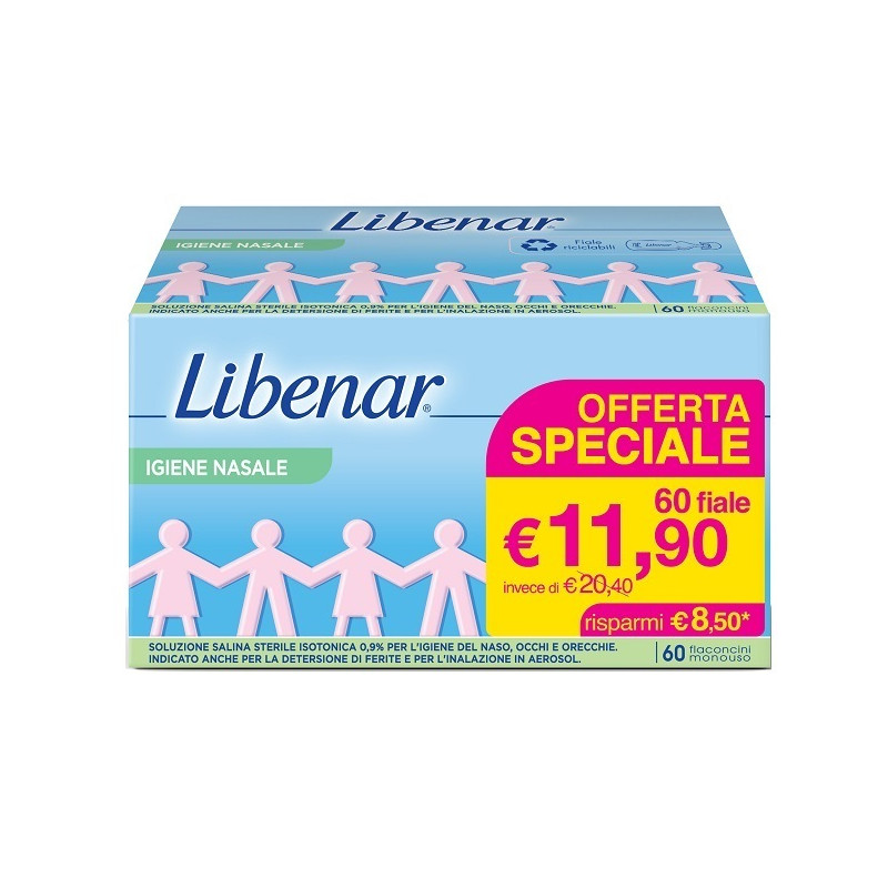 SOLUZIONE SALINA ISOTONICA 0,9% LIBENAR PER IGIENE NASALE 60 FLACONCINI MONOUSO X 5 ML