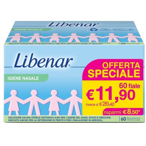 SOLUZIONE SALINA ISOTONICA 0,9% LIBENAR PER IGIENE NASALE 60 FLACONCINI MONOUSO X 5 ML